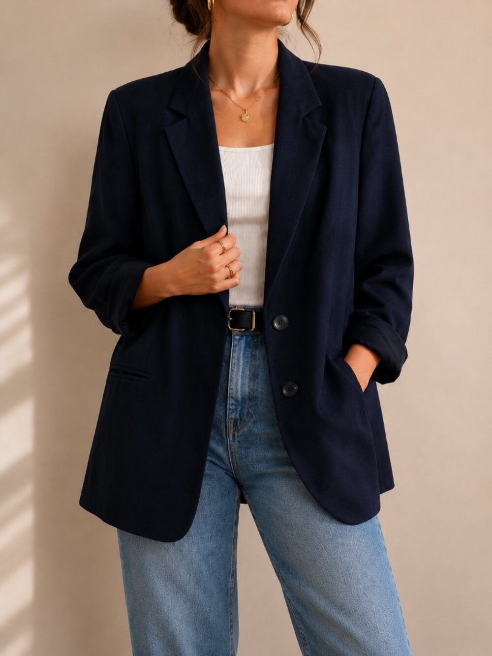 Laura Plus Navy Single Button Career Blazer Jacket (Women’s Plus 20)